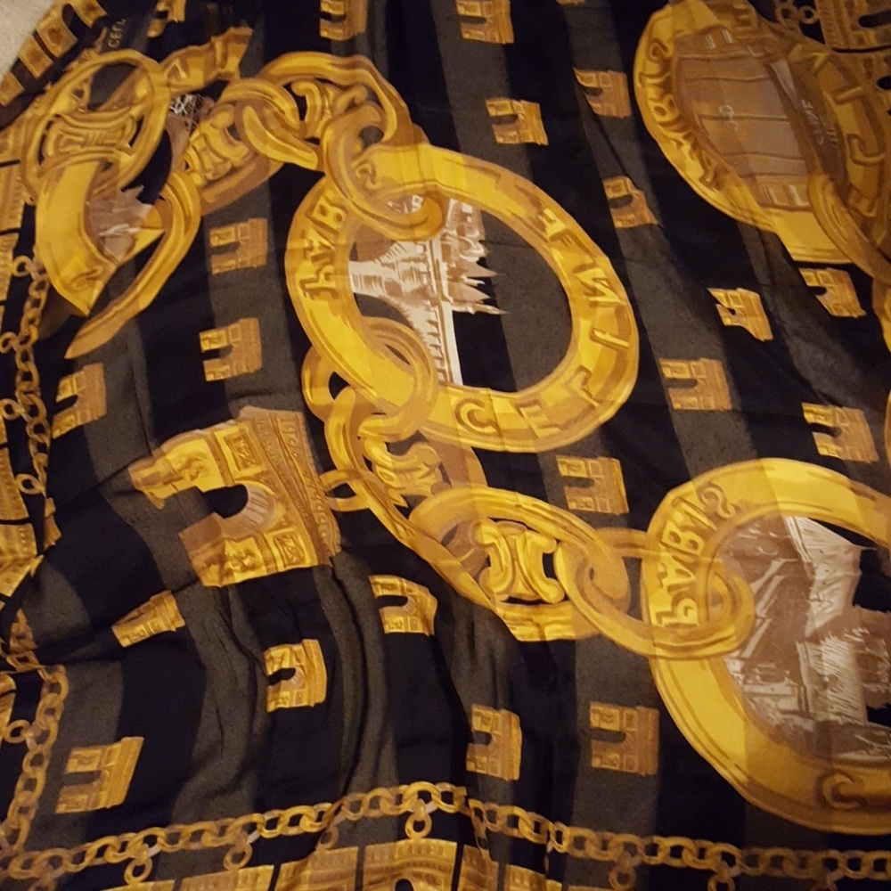 CELINE Paris 1980's 100% SILK scarf/wrap 4.5 ft Sq